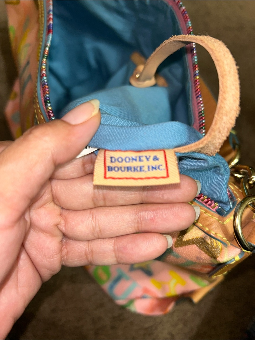 Vintage Dooney & Bourke Pink Graffiti Bag with Tan Leather Trim - Picture 3 of 16